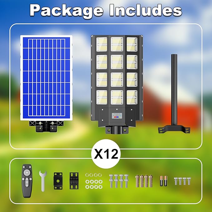 8000W Solar Street Light,Solar Street Lights Outdoor Waterproof, 240000LM 7000K Solar Powered Street Light,Dusk to Dawn,with Motion Sensor,Solar Parking Lot Lights 12-Pack