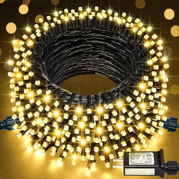 JMEXSUSS 66ft 200 LED Christmas Lights Outdoor, Warm White Christmas Tree Lights Indoor Plug in, 8 Modes Twinkle String Light for Outside Bedroom Wedding Party Classroom Dorm Ceiling Home Decorations
