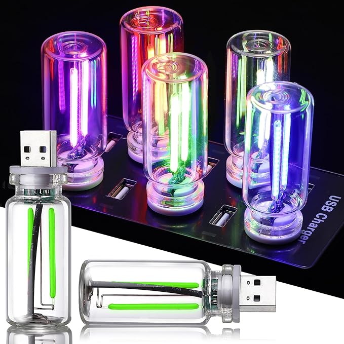 2PCS Car USB Night Light Touch Dimmable LED Filament Lamp, USB Plug-in Mini Glass Bottle Night Light DIY Mood Lamp Atmosphere Lights for Automotive Vehicle Bedroom Hallway Camping Decoration, Green