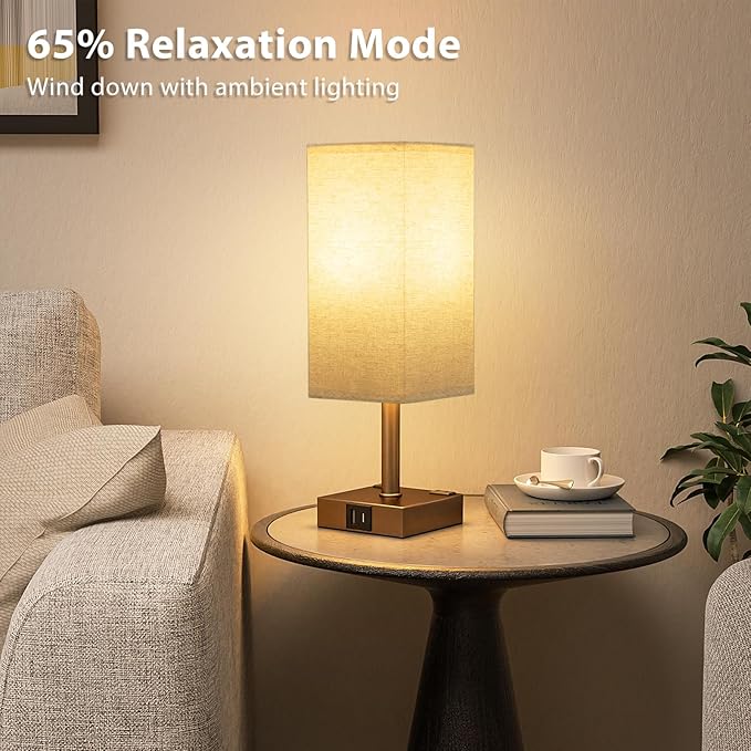 aooshine Brown Base Touch Lamps Set of 2 - Nightstand Lamp with USB-C + A Charge Ports & AC Outlets, 3-Way Dimmable Bedside Lamp, Small Table Lamp Light for Bedroom (Bulb Included)