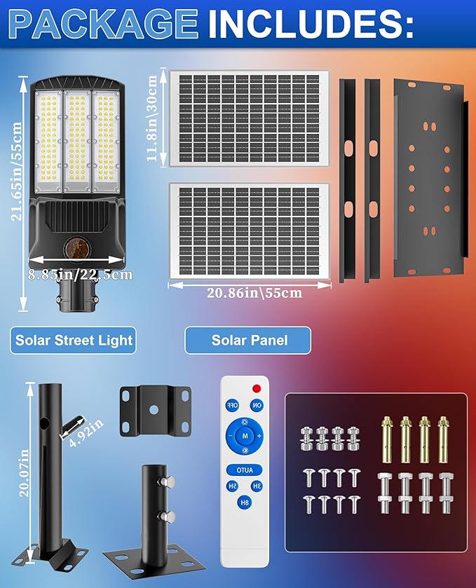 JAYNLT Y-6500W Solar Street Lights Outdoor, 650000LM 6500K High Powered Commercial Parking Lot Lights Dusk to Dawn, Waterproof Solar Security Flood Lights with Remote for Driveways, Basketball Courts