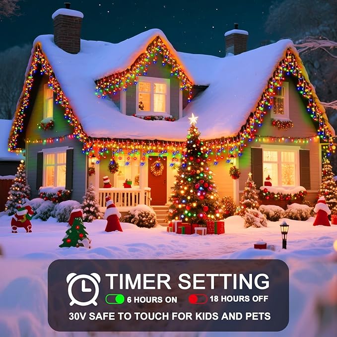 98 Ft Ice Light for Outside, 900 LED Christmas Lights Outdoor Plug in, Christmas Ice Lighting with 8 Modes & Timer for Holiday, Party, Wedding, House, Patio, Outdoor Decor(Multicolor)
