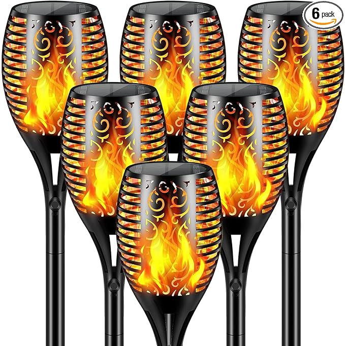 Solar Lights Outdoor 99 LED Higher & Larger Flickering Flame Solar Torch Light 43" Waterproof Outdoor Lighting Solar Powered Pathway Lights Christmas Decorations for Garden Patio Yard (6Pack)