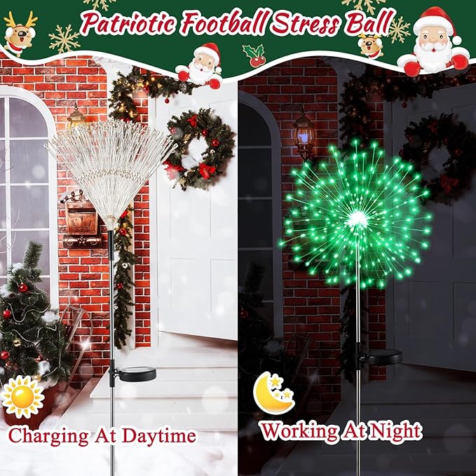 6 Pcs Mardi Gras Solar Firework Lights Solar Lights Outdoor Garden 120 LED 8 Modes Waterproof LED Sparkler Outdoor for Carnival Patio Yard Pathway Walkway (Red,Yellow,Green)