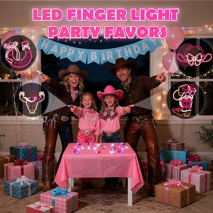 36 Pack Cowgirl Party Favors LED Finger Lights for Girls Birthday, Glow in the Dark Western Theme Party Supplies, Cowgirl Goodie Bag Stuffers, Classroom Rewards Carnival Prizes
