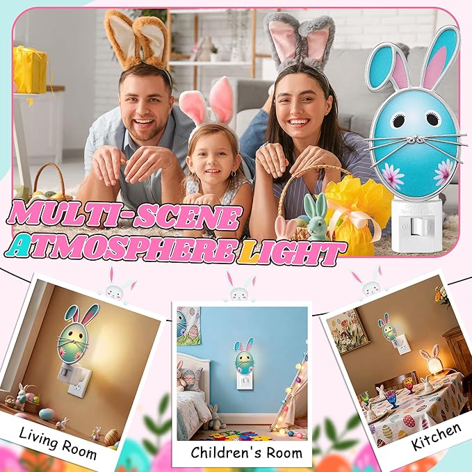 Easter Egg Night Light with Egg Design, Plug in Wall Light with Rotating Plug, Resin Easter Decoration for Bedroom, Bathroom, Hallway, Living Room, Includes C7 LED Bulb