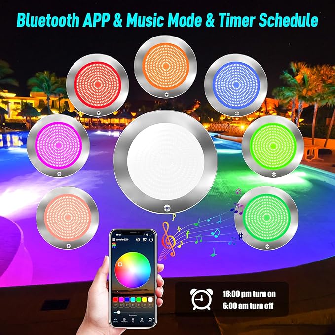 54W 10Inch LED Pool Lights for Inground Pool with 3 Way to Control (App/Remote/Manual Controller), Multicolor Changing Underwater Swimming Pool Light for 10" Large Wet Niches - 100FT