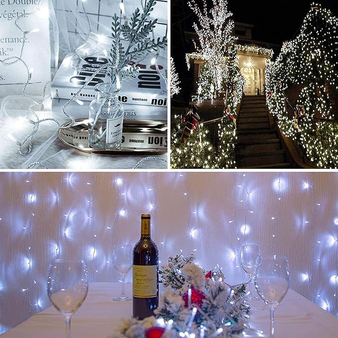 ILLUMINEW 300 LED Cool White Outdoor Indoor String Lights, Safety Plug in 8 Modes Christmas Decorations, 108 ft Twinkle Fairy Lights for Bedroom, Wedding, Party(300Led-Cool White)
