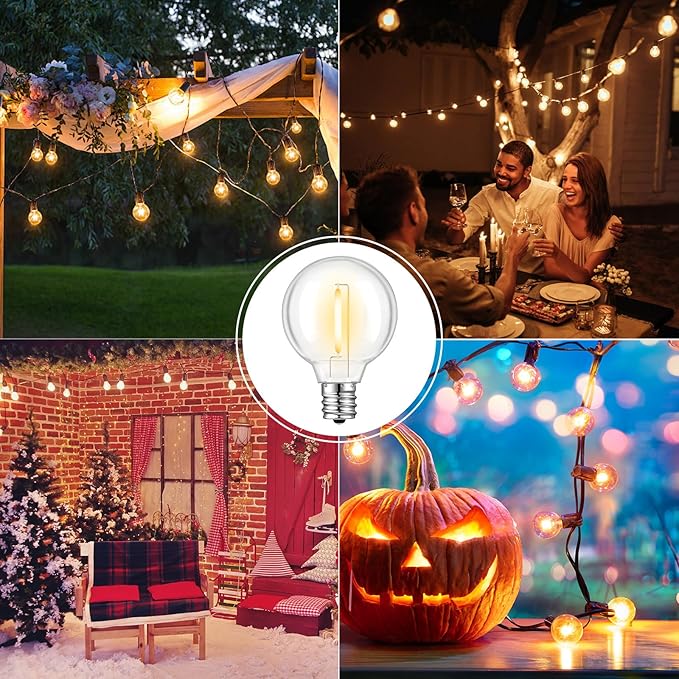 36 Pack G40 LED Replacement Bulbs, Shatterproof 1 Watt E12 LED Bulb for Outdoor Patio Garden Vintage String Lights, 2200K Warm White, Dimmable