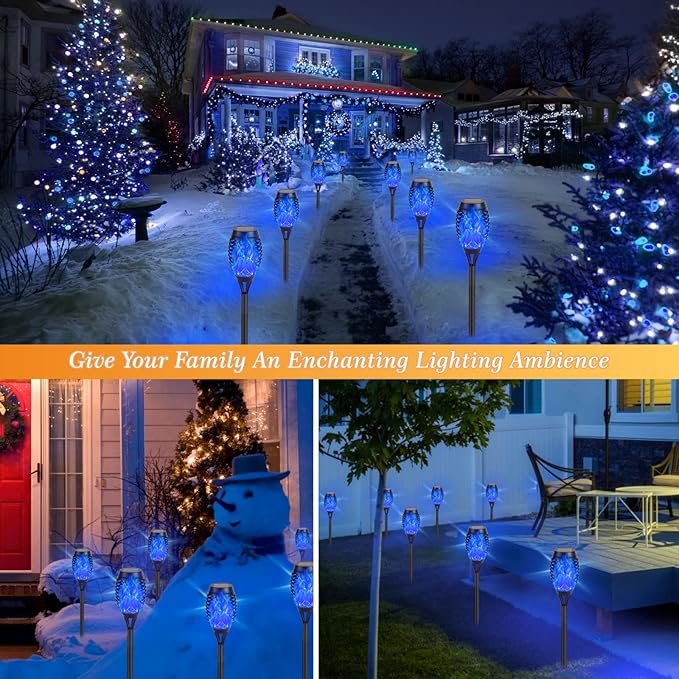 Solar Lights Outdoor, 8Pack Solar Torch Light with Flickering Flame for Garden Decor, Waterproof Outdoor Lighting Landscape, LED Flame Torches for Outside Patio Pathway Yard Decorations