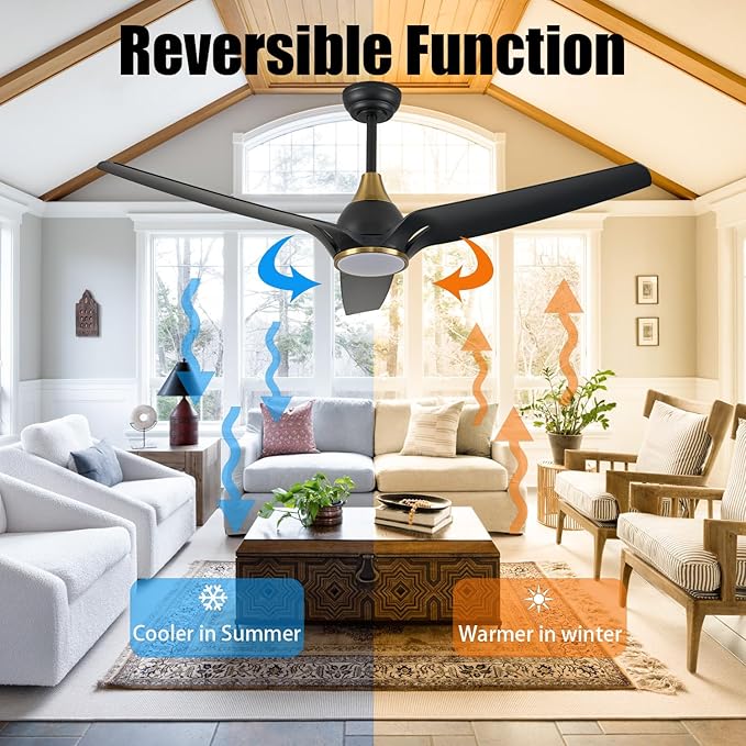 Ceiling Fans with Lights,52 inch Black Ceiling fan with App and Remote Control,Reversible modern DC ceiling fans,3CCT,Dimmable,Noiseless,Ceiling Fan for Bedroom,Living Room,Indoor/Outdoor Use