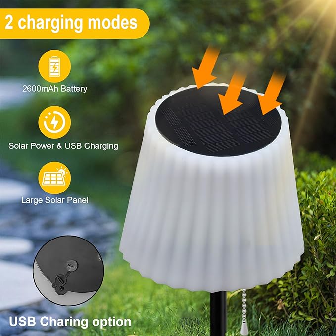 LED Outdoor Floor lamp, Solar Powered Lamp with RGB & White Light, Remote Control, Detachable Design for Desk Use, USB Rechargeable, IP65