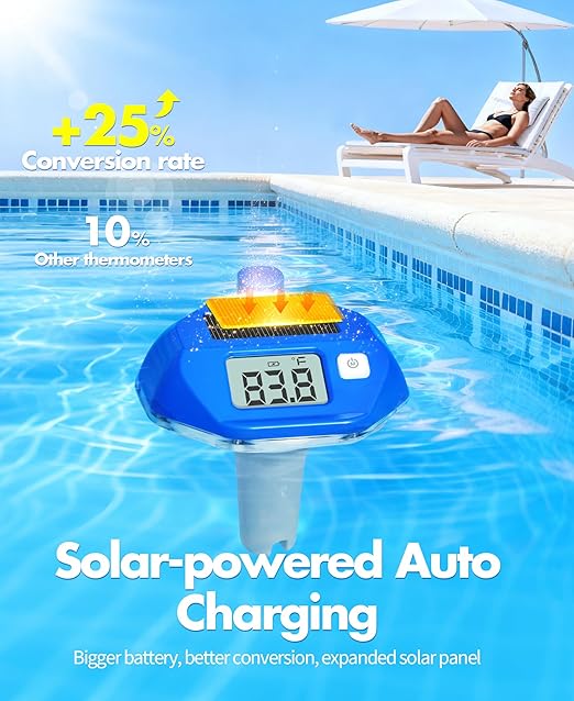 2026 Solar Wireless Pool Thermometer, 650FT Transmission | Extra-Large Backlit Digital Display - Easy Read at Night | IP68 Waterproof Floating Pool Temperature Thermometer for Hot Tub, Spa