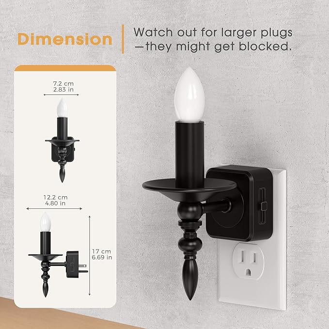 Briignite Candle Night Lights Plug into Wall, Amber LED Night Light with Dusk to Dawn Sensor, Night Lights Plug into Wall 0-100LM Dimmable Plug in Night Light for Hallway Bathroom Bedroom 2 Pack