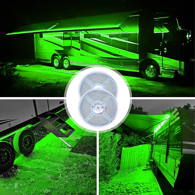 COB RV Awning Lights, 12V 32.8FT Camping Awning Light, IP68 Waterproof LED Lights, RV Exterior Strip Lights for Motorhome Travel Trailer Canopy Party, Stands Food Trucks (Green)
