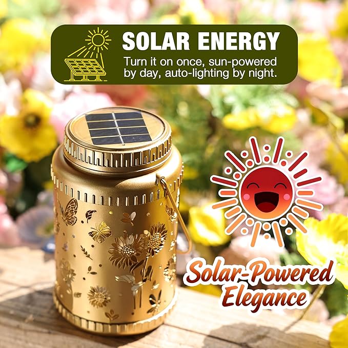 Cooo 6 Pack Valentines Day Gifts for Him Her Solar Lanterns Outdoor Waterproof Sunflower Butterfly Solar Pathway Lights Landscape Path for Outdoor Table Lamps Garden Yard Backyard Decor -Gold