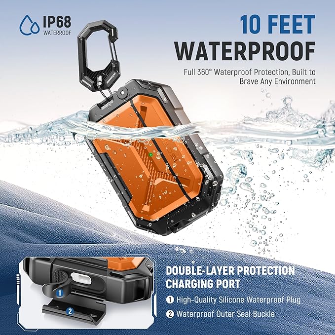MOBOSI for AirPods Pro 3 Case [IP68 Waterproof Case for iPods Pro 3&Compatible with MagSafe] Military Grade Protective Earpods Pro3 Cover with Secure Lock, Keychain & Phone Stand (2025),Orange