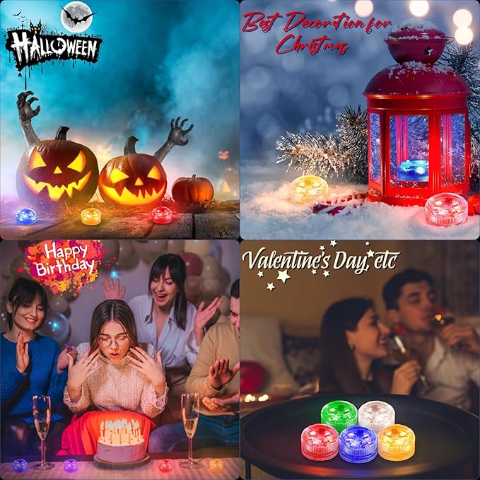 Submersible Led Lights with Remotes, Waterproof Tea Lights Candles Battery Operated RGB Color Changing Small Led Light for Vase Lantern Table Centerpieces Halloween Christmas Decor (20pack)
