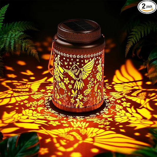 Cooo 2 Pack Solar Lanterns Outdoor Waterproof Hummingbird Red_Sage Solar Pathway Lights Landscape Path Christmas Gifts for Women Mom Grandma Outdoor Table Lamps Garden Yard Backyard Decor -Rose Gold