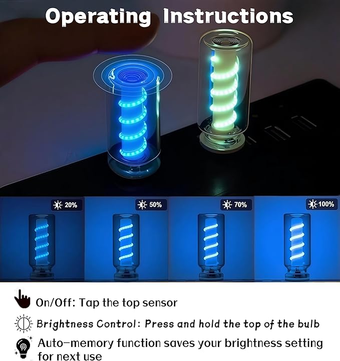 LED Car Interior Light, Touch Control USB Night Lamp, Retro Style Ambient Lighting for Auto, Bedroom, Desk (2PCS Blue)