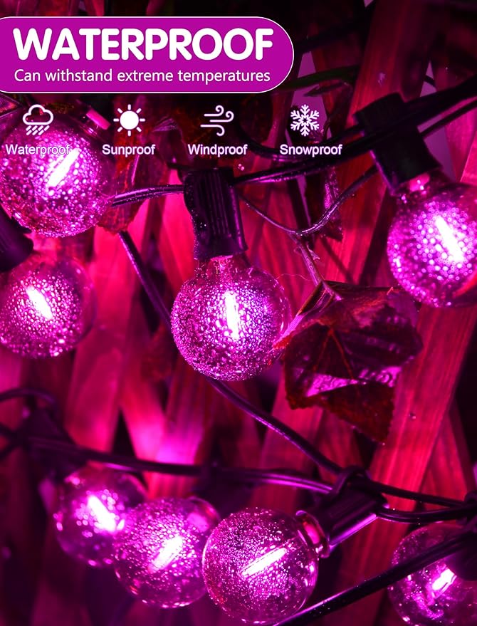 SUNSGNE 25 Pack Halloween Globe Purple Light Bulbs, G40 LED Purple Replacement Light Bulbs for Halloween Christmas String Lights, 0.6 Watt - E12 Candelabra Base