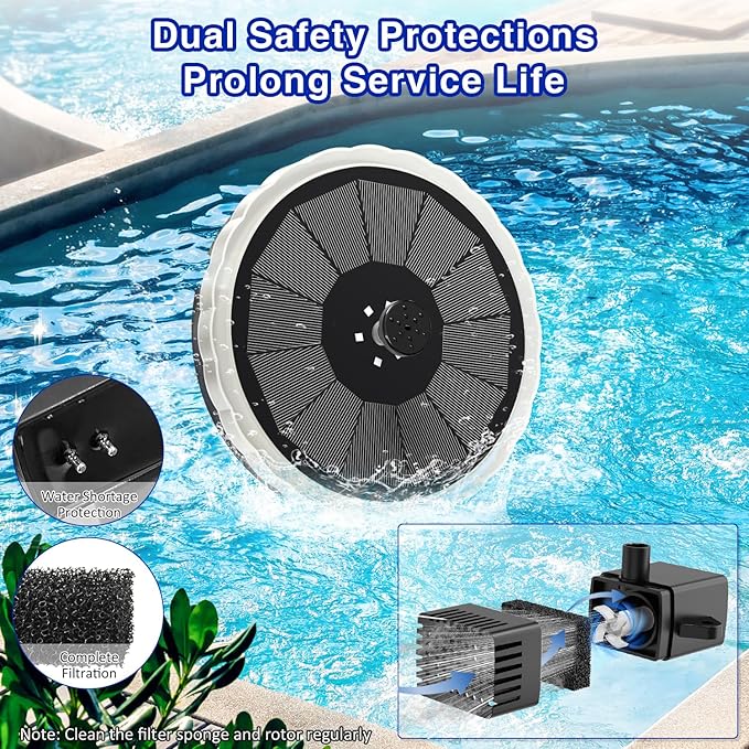 SZMP Solar Fountain, 4W Solar Powered Bird Bath Fountains with 4000 Battery, Color LED Lights, Outdoor Water Feature Fountain Pump with 7 Nozzle and 4 Fixers for Garden, Patio, Pond, and Pool