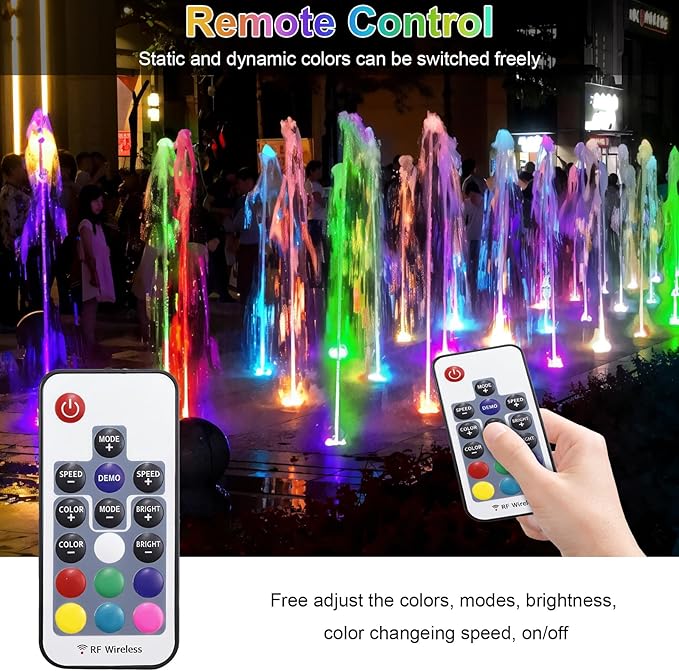 RGB Underwater Pond Lights, 20 Colors Dimmable Submersible Led Fountain Lights with Timer, IP68 Waterproof with Remote Control for Outdoor Ponds Aquarium Garden Pool (Set of 6)