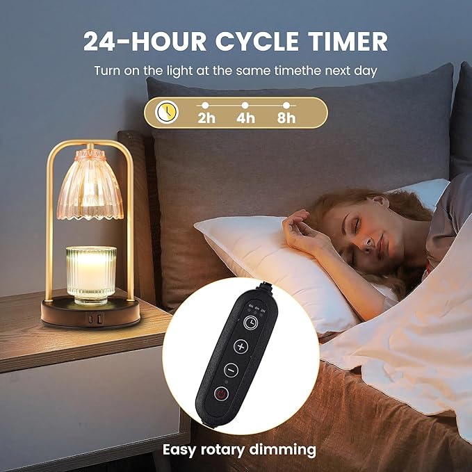 CATY&KITTEN Candle Warmer Lamp with Timer & Dimmer, Table lamp with USB and Type C Output,Dimmable Wax Melt Warmer with 2 * 50W Bulbs, Christmas Gifts and House Warming Gift,Home Decorations Gift