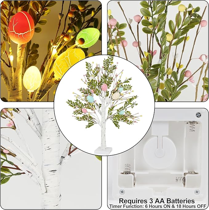 DR.DUDU 27 Inch Easter Decor for Home – 2 Pack Lighted Easter Trees, Light Up Birch Trees with Easter Egg, Tabletop Spring Decor for Mantel Indoor Office