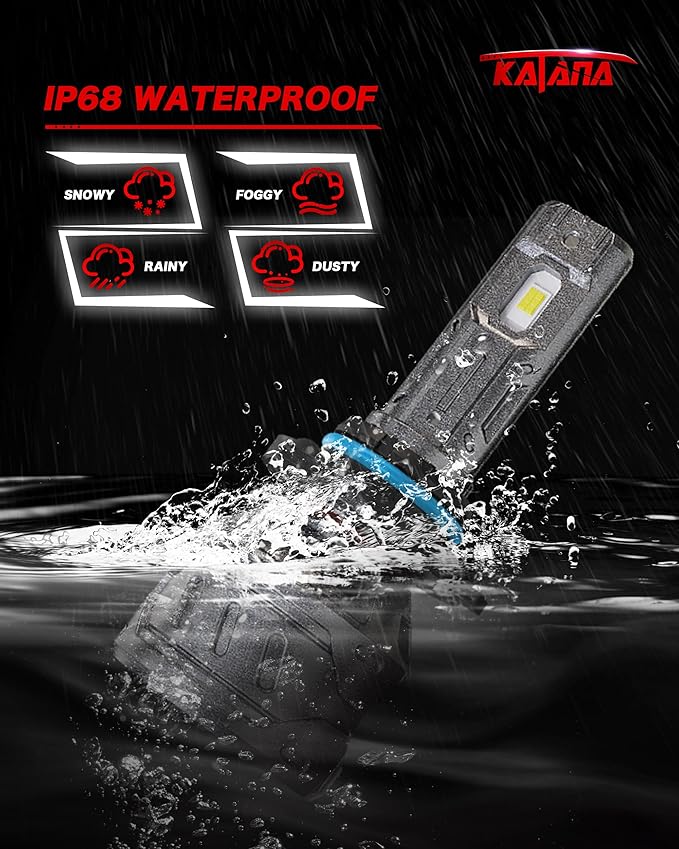 KATANA 9006 Light Bulb, HB4 Bulb 16000LM Super Bright 70W 6500K Mini Size Plug and Play Fog Light Bulb of 2