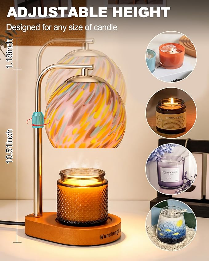 WanshengLe Candle Warmer Lamp with Dimmable 7-Level Brighness, Adjustable Height with 2/4/8H Timer, Home Decor and Gifts for Women Mom Scented Jar - Gold