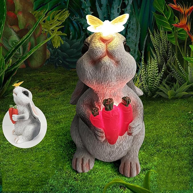 Easter Decoration Bummy Lamp for Table Top Decor Solar Light Animal Statue for Garden Art Home Decor Cute Rabbit Carrot Ornament Party Gift