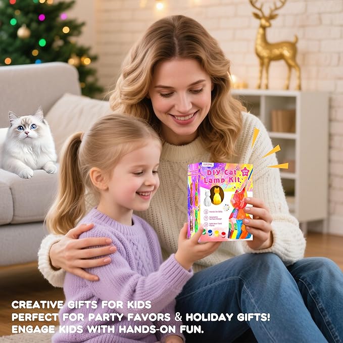 lucdnc Paint Your Own Cat Lamp Kit DIY Night Light Painting Kits for Kids Arts & Crafts Supplies Birthday Easter Christmas Cat Themed Gifts Toys for Girls Boys Teens Ages 3-12+