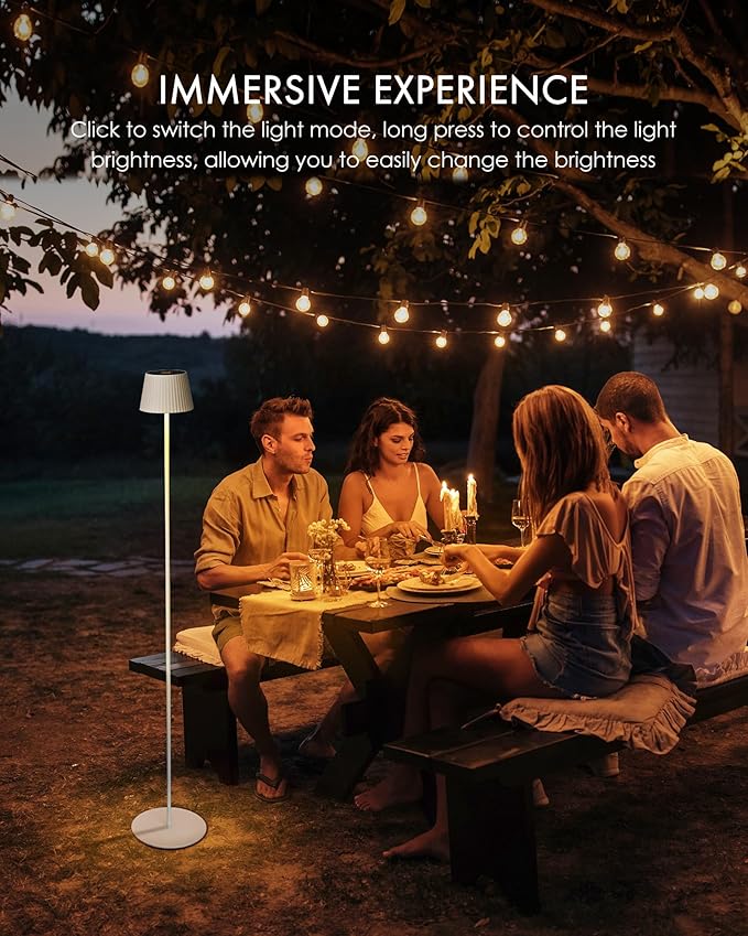 Solar Floor Lamp Outdoor Cordless Floor Lamps for Outdoor and Indoor, IP54 Water Resistant, Dimmable LED Floor Lamps, Stand Lamp for Patio, Living Room, Bedside
