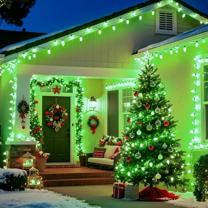 Brightown 50 Pack C9 Replacement Bulbs, Christmas C9 Incandescent Bulbs for Christmas String Lights, Christma Tree, Indoor Outdoor Holiday Decor, E17 Intermediate Base, 7 Watts, Green