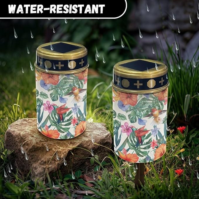Cemetery Solar Lights Waterproof Solar Powered Grave Lights Hawaii Flower Hummingbird Landscape LED Flameless Candle Grave Decor Memorial Gift
