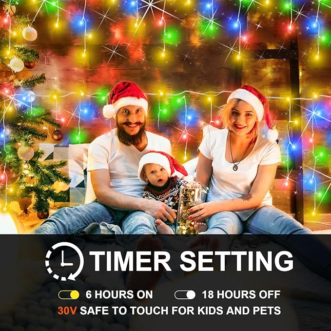 Christmas Lights Outdoor, 49FT 450 LED Ice Lights for Outside, Ice String Lights with 8 Modes, Waterproof Timer Memory Hanging Light for Eaves Party Yard Garden(Multicolor)
