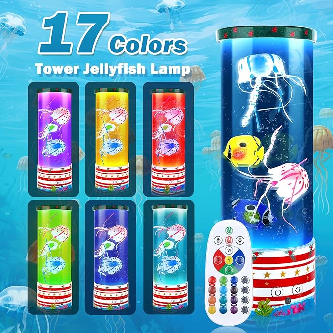 Mothers Day Gifts Jellyfish Lamp, Jelly Fish Tank for Room Mood Light, Relaxation and Sleep, 17 Colors Changing Floating Jellyfish Aquarium, Birthday Gifts for Women, Kids (Red)