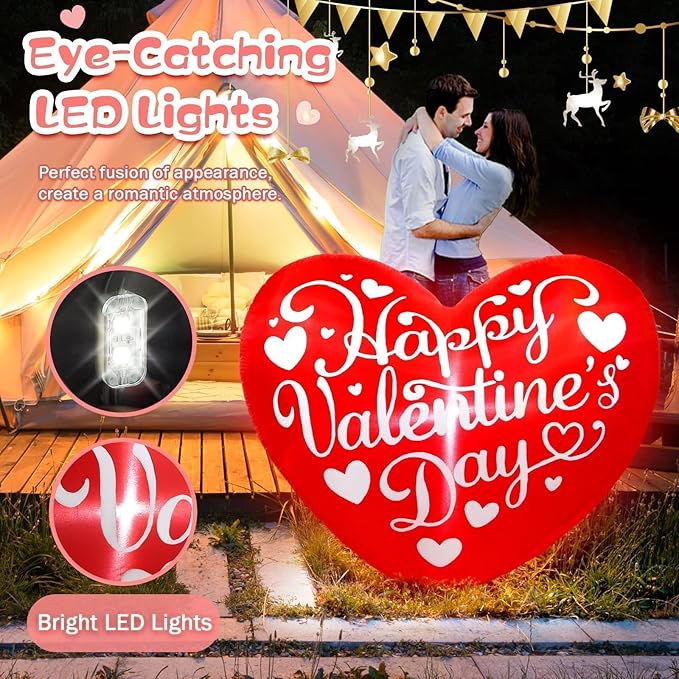 Valentines Inflatables Outdoor Decorations 5FT Long Love Heart Red Sweet Romantic Cute Blow up Yard Decoration LED Lights for Indoor Wedding Holiday Party Garden Lawn Décor