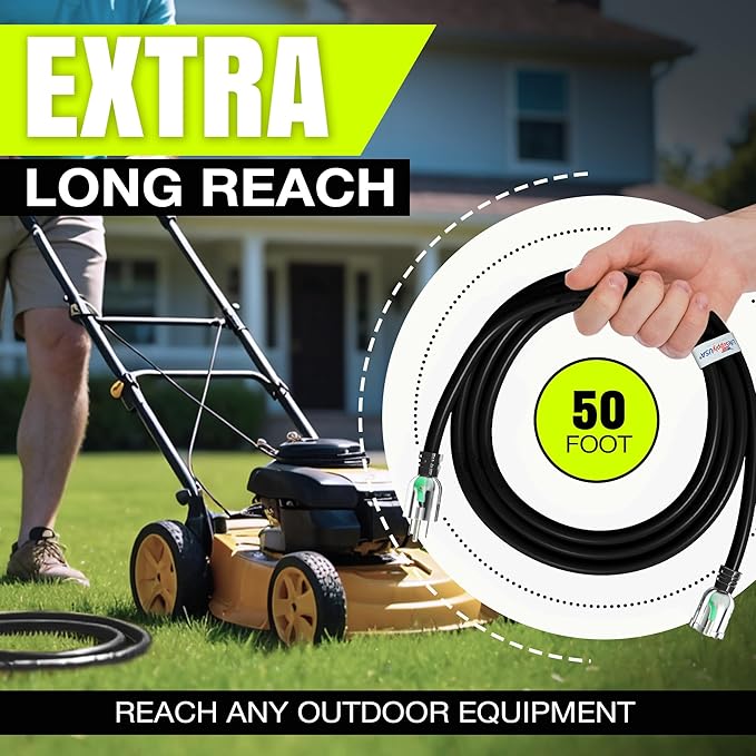 50ft Outdoor/Indoor Extension Cord 12/3 Gauge Extra Heavy Duty 3 Prong SJTW, Waterproof, Flexible Cold-Resistant Long Power Cord,15A 125V 1875W, Black by LifeSupplyUSA