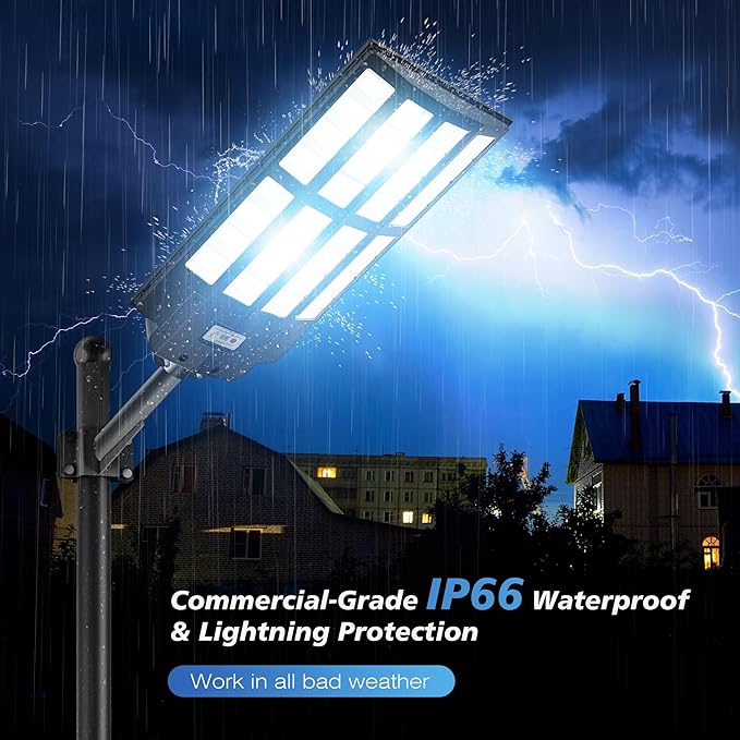 8000W Solar Street Lights Outdoor - Wide Angle Solar Lights Outdoor Dusk to Dawn, Commercial Parking Lot Light Motion Sensor with Remote Control, 7000K LED Street Light IP66 Waterproof