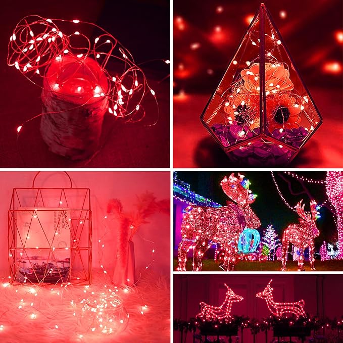 ZGWJ Fairy Lights Battery Operated, 50 Pack Twinkle String Lights 20 LED 7FT 3 Lighting Modes for Bedroom Decor, Easter, Halloween, Christmas, Party Indoor and Outdoor Decoration Red