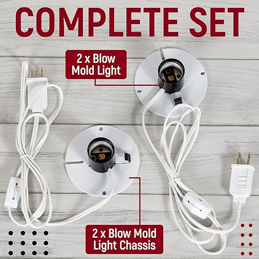 Blow Mold Light Kit Replacement with Switch, E26/E27 Cord with Two Fuse for Christmas Village Lights, Pumpkin Lights, Salt Lamps, Holiday Decorations (2 Pack)