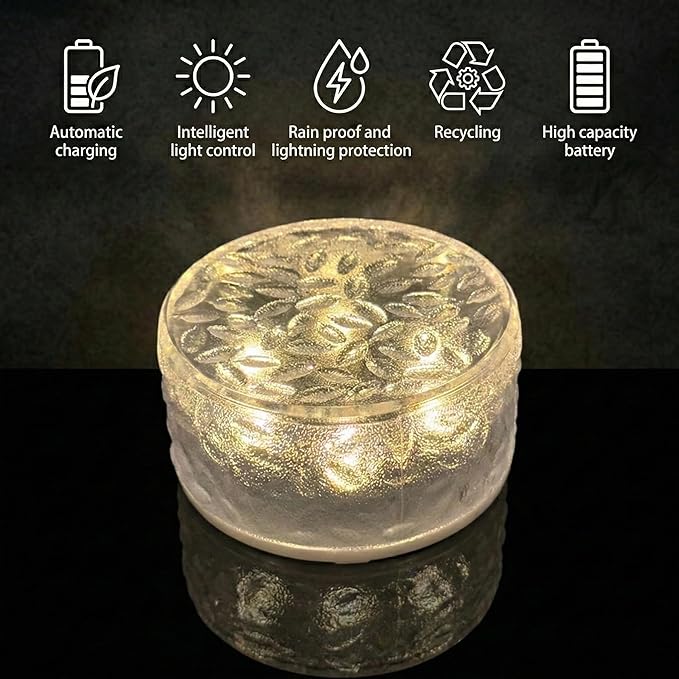 Solar Brick Lights Outdoor Waterproof - Recessed Solar Paver Lights, Ice Brick Design, No Wiring Needed,Landscape Lighting for Pathway,Garden, Patio, Yard, Driveway Decor (8, Warm White, Round)
