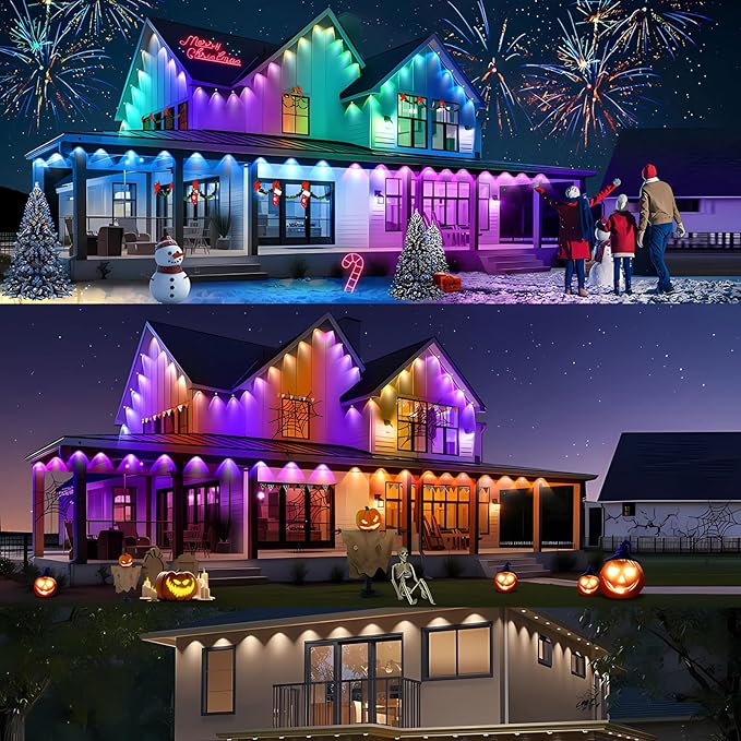 Permanent Outdoor Lights, 50FT RGB LED Smart Eaves Lights with 30 LEDs, IP67 Waterproof, Remote/APP Control, DIY Scene Modes, Music Sync Lighting for Party, House, All Holiday Decorations
