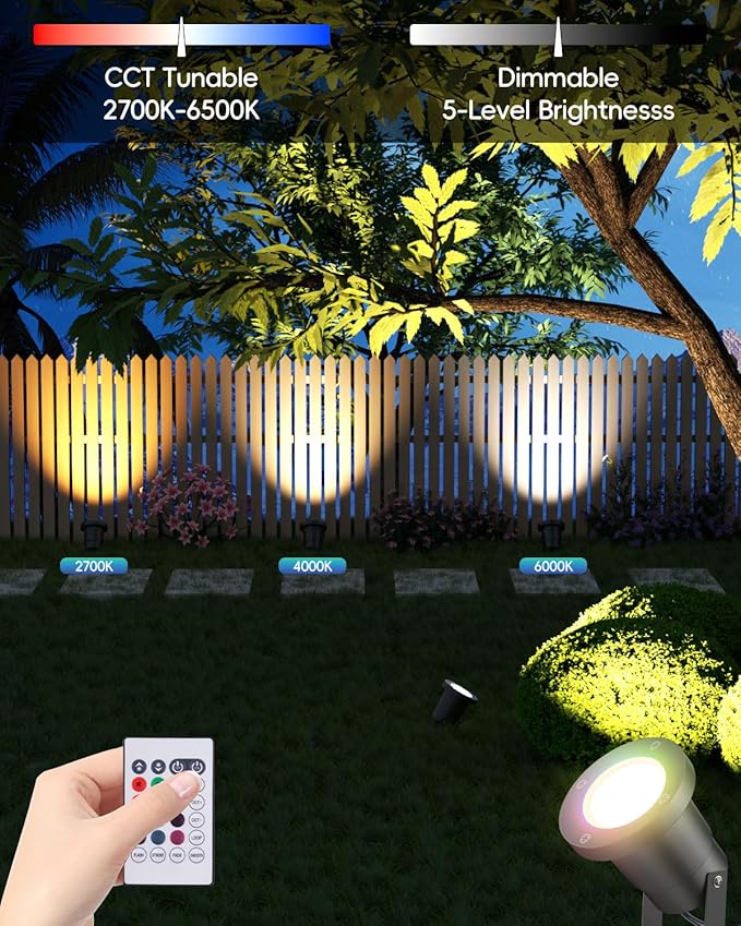12V RGB Pond Light Underwater, RGB+CCT Tunable 2700K-6500K MR16 LED Bulb with Remote Control, Submersible for Ponds, Waterfalls, Fountains, Well Light, Low Voltage Yard Landscape Lighting