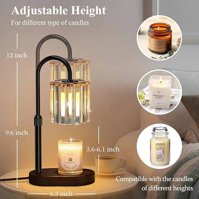 Lukasa Candle Warmer Lamp, with Timer Dimmer Adjustable Height, Home Decor, Room Decor, Wax Melt Warmer for Candles, Gifts for Mom, Birthday Gifts for Women