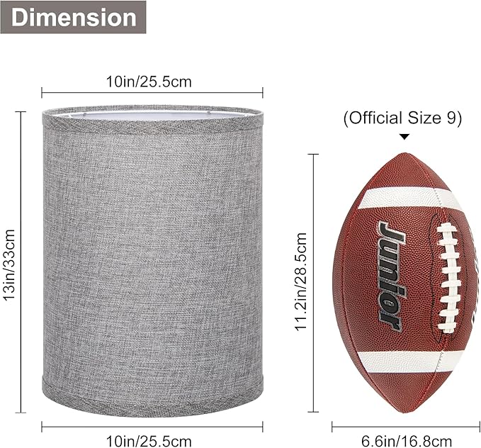 Tall Drum Lamp Shades Set of 2, Gray Lampshade for Table Lamp Floor Lamp, 10"Top x10" Bottom x 13"High, Replacement Lampshades Natural Linen Handcrafted, Spider, Harp Holders Included, Easy Assembly