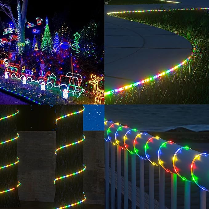 20ft Solar LED Strip Lights (Four-Color Fixed) - 336 LEDs Auto On/Off, 8 Modes with Remote Timer, Waterproof Self-Adhesive for Outdoor Decor, Patio, Poolside, Camping