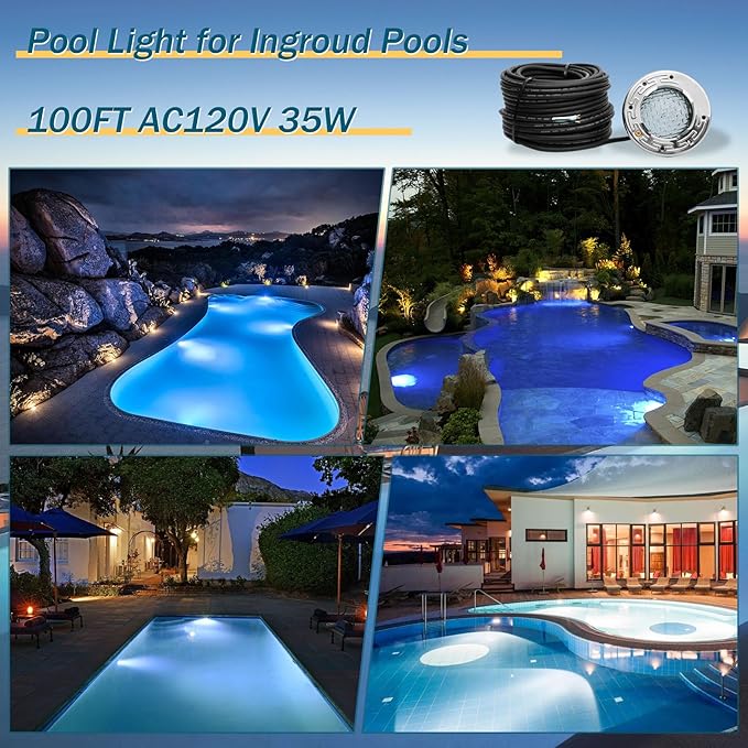 CAtArt 6 Inch Spa Light for Inground Pool Led, 100FT AC120V 6000K Cool White Pool Lights,Compatible with Pentair and Hayward Wet Niches, IP68 Waterproof